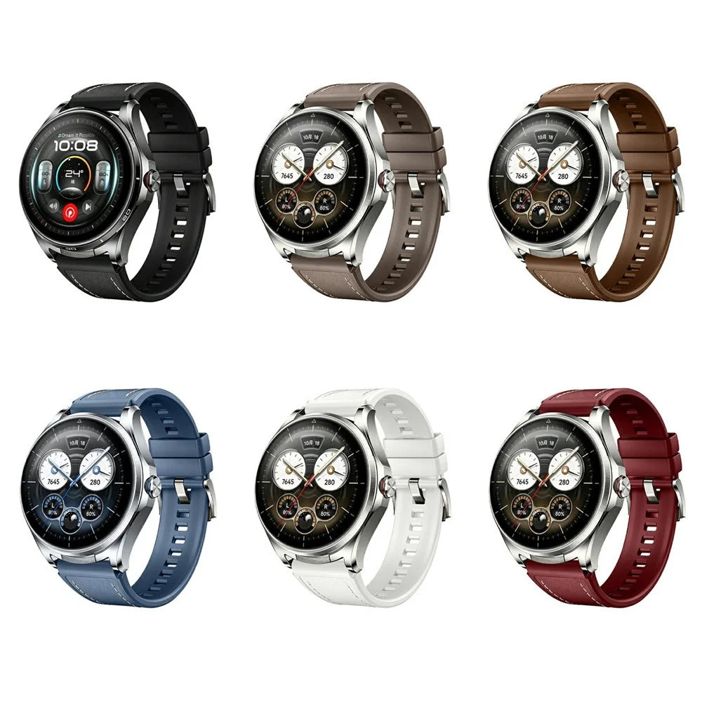 22mm Watch Strap for Huawei Watch GT 6 46mm / Watch 5 46mm / Xiaomi Watch S4 / Garmin Forerunner 265 , Leather + Silicone Quick Release Band - Amber Brown - 3