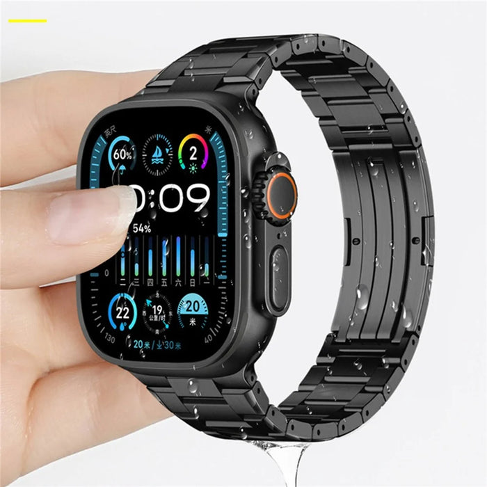 Watch Band for Apple Watch Ultra 3 2 1 49mm / Series 11 10 46mm / 9 8 7 45mm / SE3 SE2 SE 6 5 4 44mm / 3 2 1 42mm Titanium Alloy Metal Wristband - Black - 5