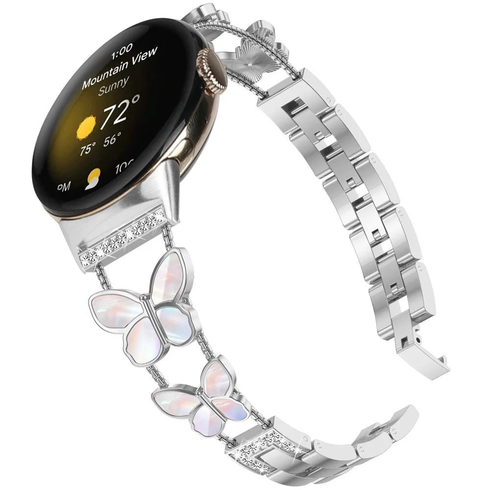 Watch Band for Google Pixel Watch 4 41mm / Watch 3 41mm / Watch 2 / Watch , Butterfly Rhinestone Decor Metal Chain Wrist Strap - Silver - 2
