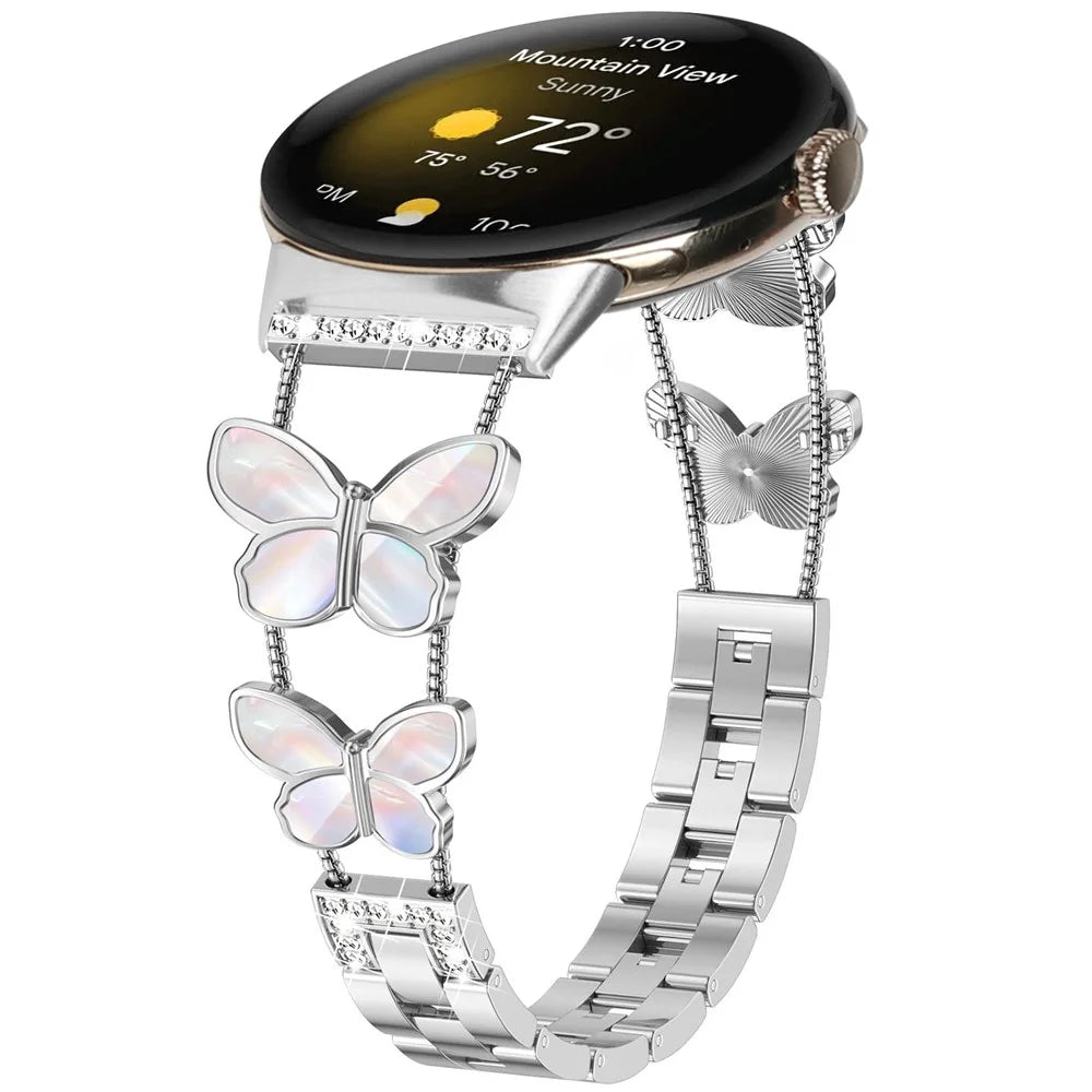 Watch Band for Google Pixel Watch 4 41mm / Watch 3 41mm / Watch 2 / Watch , Butterfly Rhinestone Decor Metal Chain Wrist Strap - Silver - 3