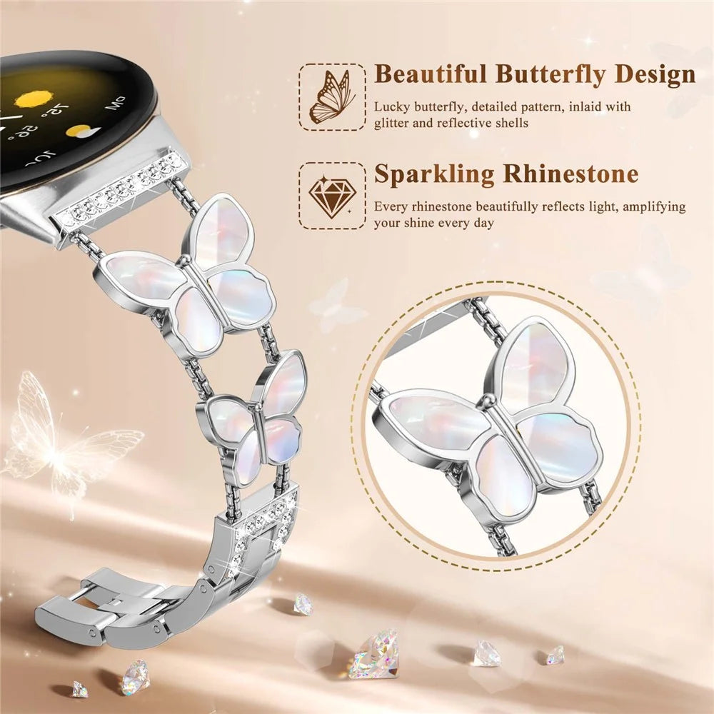 Watch Band for Google Pixel Watch 4 41mm / Watch 3 41mm / Watch 2 / Watch , Butterfly Rhinestone Decor Metal Chain Wrist Strap - Silver - 4