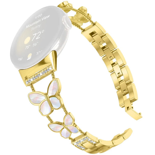 Watch Band for Google Pixel Watch 4 41mm / Watch 3 41mm / Watch 2 / Watch , Butterfly Rhinestone Decor Electroplated Alloy Strap - Gold / Colorful Shell - 1