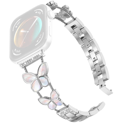 Watch Band for Huawei Watch Fit 5 / Fit 4 / Fit 4 Pro / Fit 3 , Butterfly Rhinestone Decor Metal Chain Wrist Strap - Silver - 1