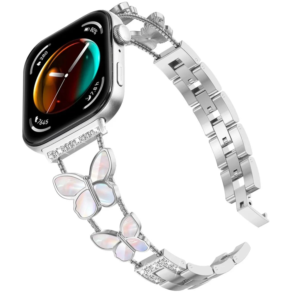 Watch Band for Huawei Watch Fit 5 / Fit 4 / Fit 4 Pro / Fit 3 , Butterfly Rhinestone Decor Metal Chain Wrist Strap - Silver - 2