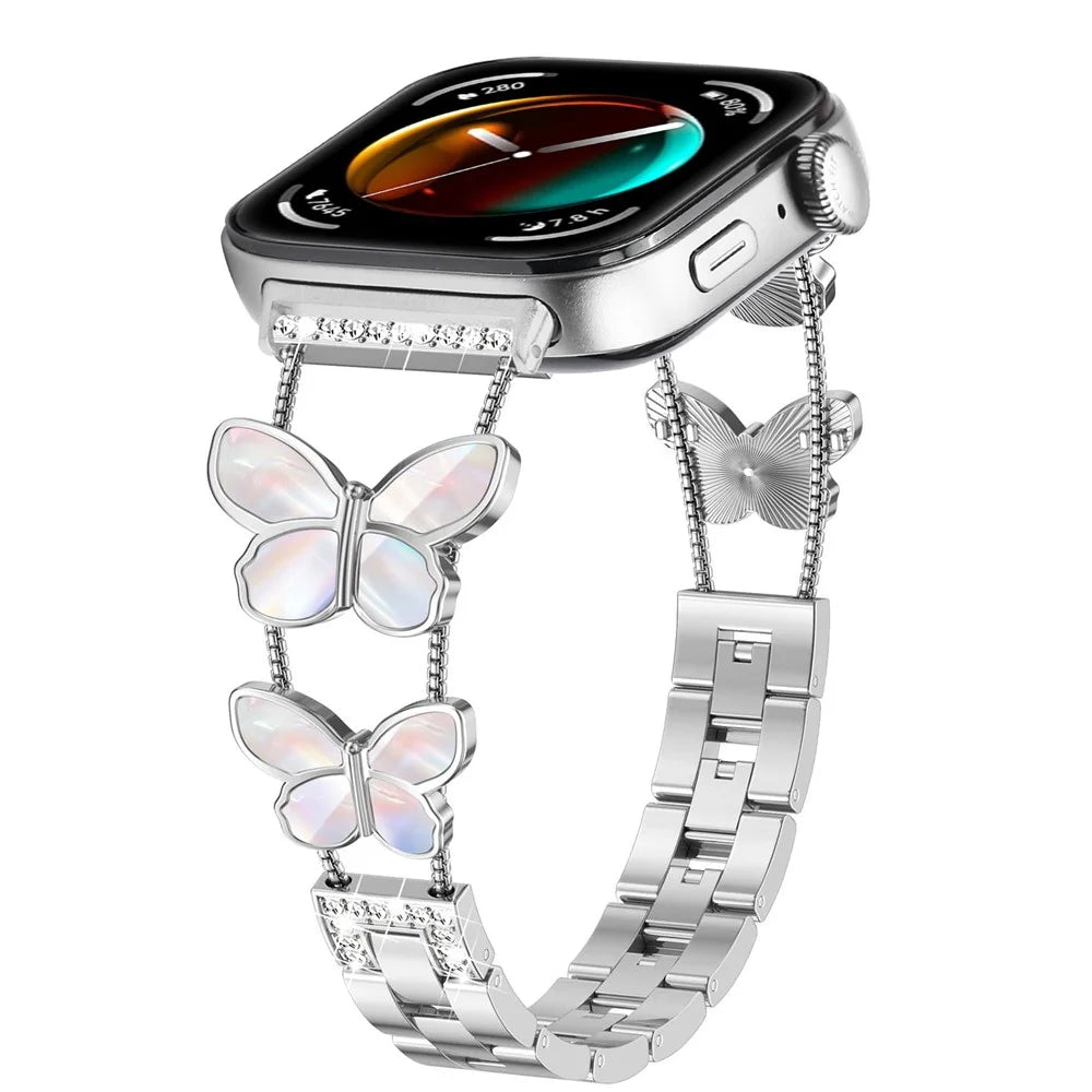 Watch Band for Huawei Watch Fit 5 / Fit 4 / Fit 4 Pro / Fit 3 , Butterfly Rhinestone Decor Metal Chain Wrist Strap - Silver - 3