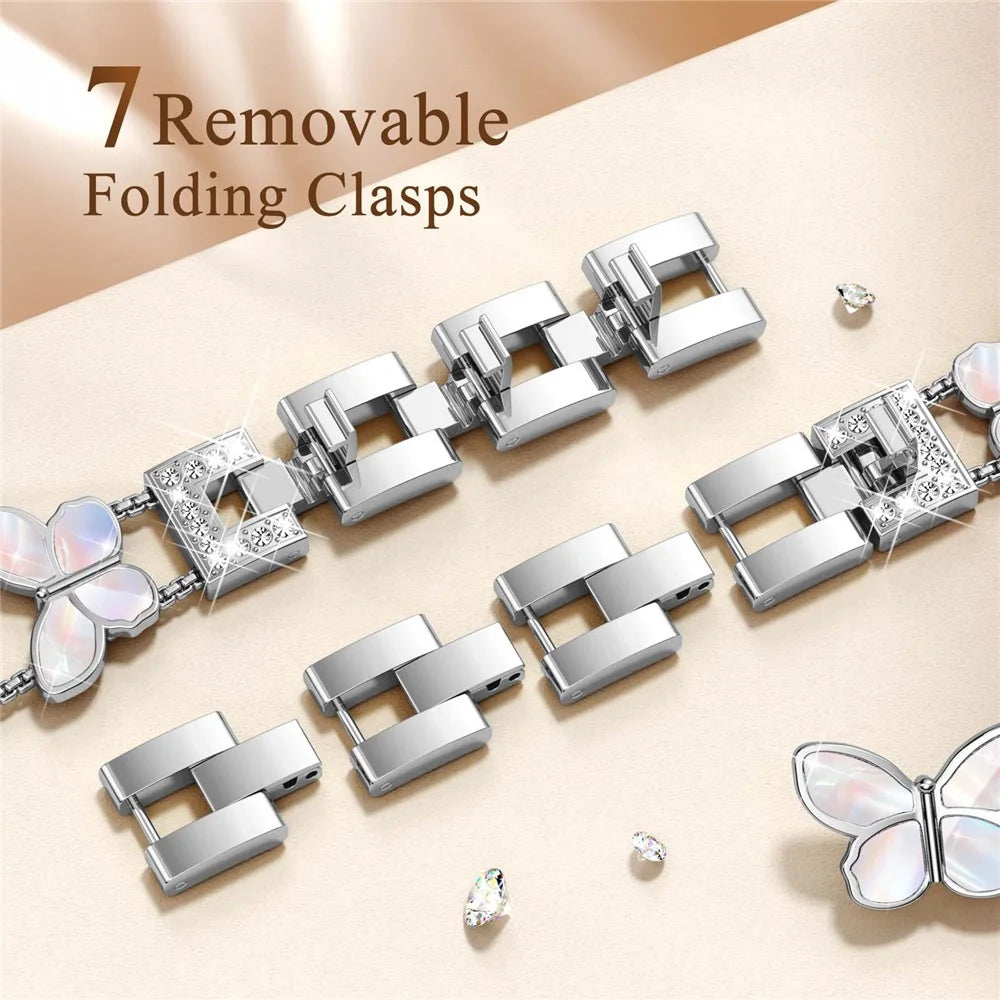 Watch Band for Huawei Watch Fit 5 / Fit 4 / Fit 4 Pro / Fit 3 , Butterfly Rhinestone Decor Metal Chain Wrist Strap - Silver - 4