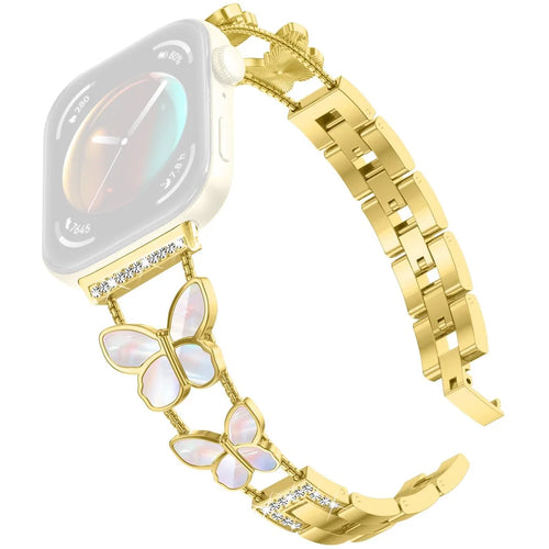 Watch Band for Huawei Watch Fit 5 / Fit 4 / Fit 4 Pro / Fit 3 , Butterfly Rhinestone Decor Electroplated Alloy Strap - Gold / Colorful Shell - 1