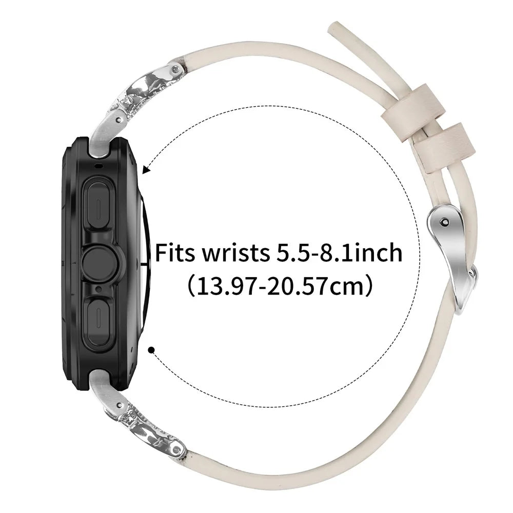For Samsung Galaxy Watch Ultra2 47mm / Watch Ultra (2025) 47mm / Watch Ultra 47mm Genuine Cow Leather Strap with Silver Buckle Rhinestone Connector Band - Apricot - 7