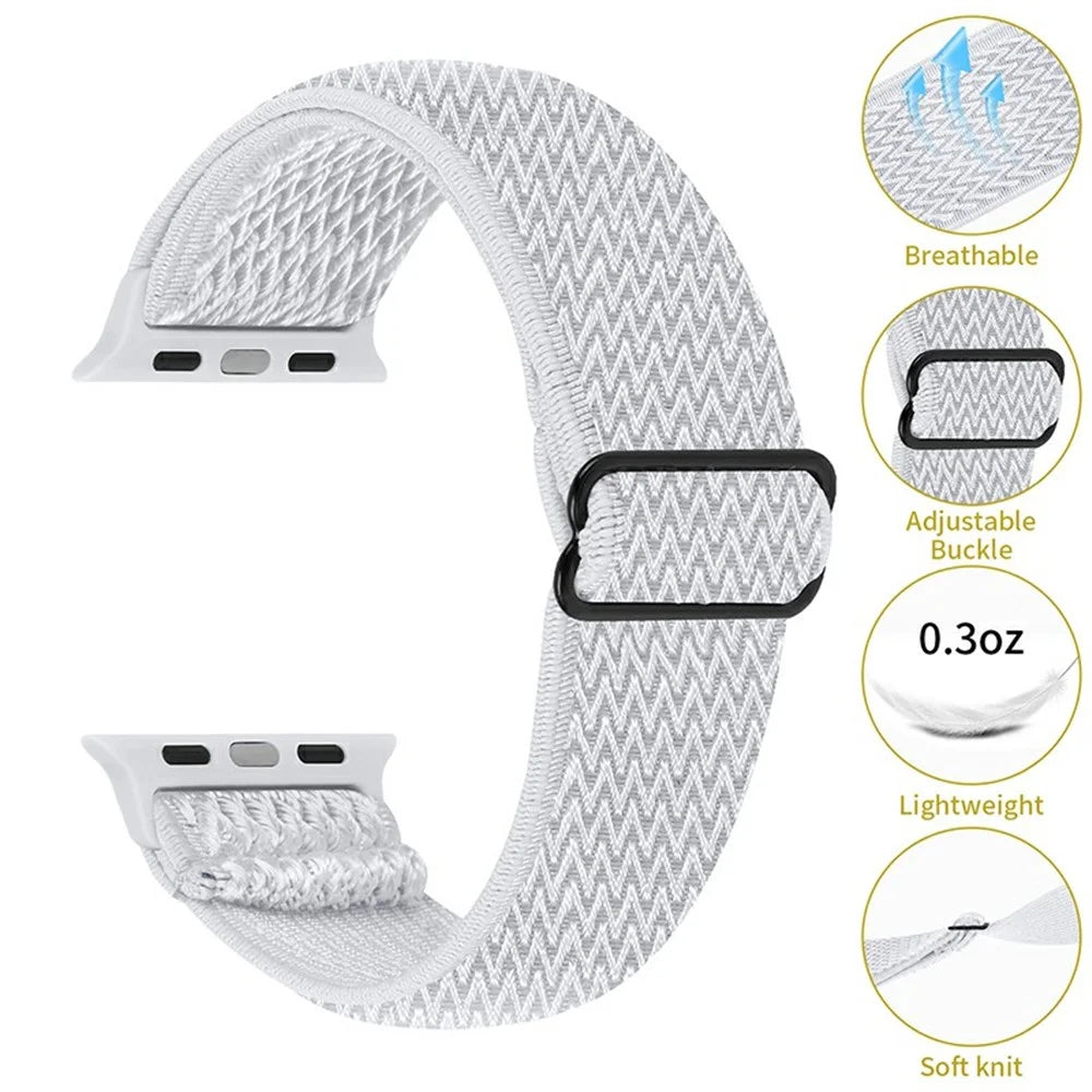 Braided Nylon Adjustable Watch Band Replacement Bracelet Strap for Apple Watch Ultra 49mm / Series 8 45mm / 7 45mm / 1 / 2 / 3 42mm 4 / 5 / 6 / SE / SE (2022) 44mm - White - 3