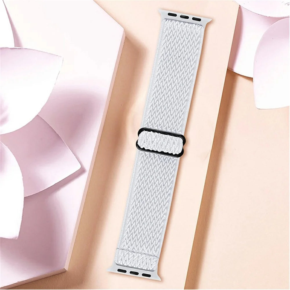 Braided Nylon Adjustable Watch Band Replacement Bracelet Strap for Apple Watch Ultra 49mm / Series 8 45mm / 7 45mm / 1 / 2 / 3 42mm 4 / 5 / 6 / SE / SE (2022) 44mm - White - 5