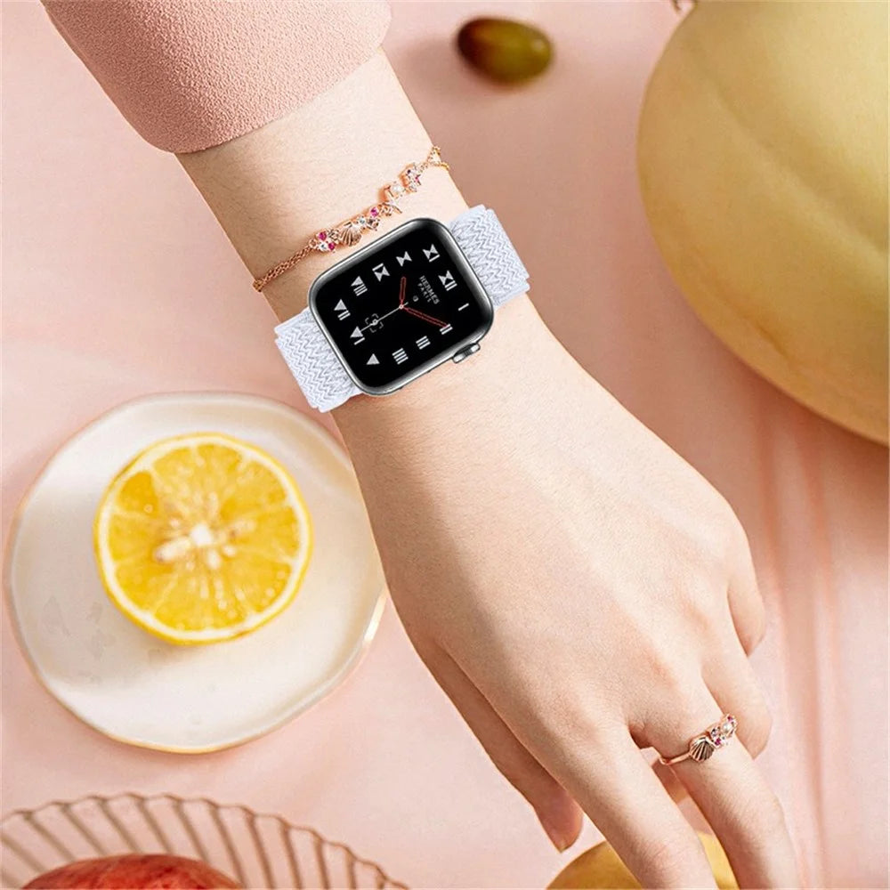 Braided Nylon Adjustable Watch Band Replacement Bracelet Strap for Apple Watch Ultra 49mm / Series 8 45mm / 7 45mm / 1 / 2 / 3 42mm 4 / 5 / 6 / SE / SE (2022) 44mm - White - 6