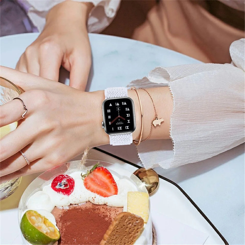 Braided Nylon Adjustable Watch Band Replacement Bracelet Strap for Apple Watch Ultra 49mm / Series 8 45mm / 7 45mm / 1 / 2 / 3 42mm 4 / 5 / 6 / SE / SE (2022) 44mm - White - 7