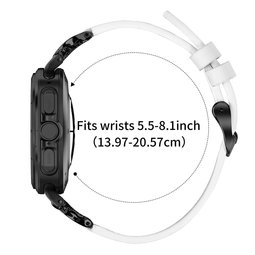 For Samsung Galaxy Watch Ultra2 47mm / Watch Ultra (2025) 47mm / Watch Ultra 47mm Genuine Cow Leather Strap with Black Buckle Rhinestone Connector Watch Band - White - 7