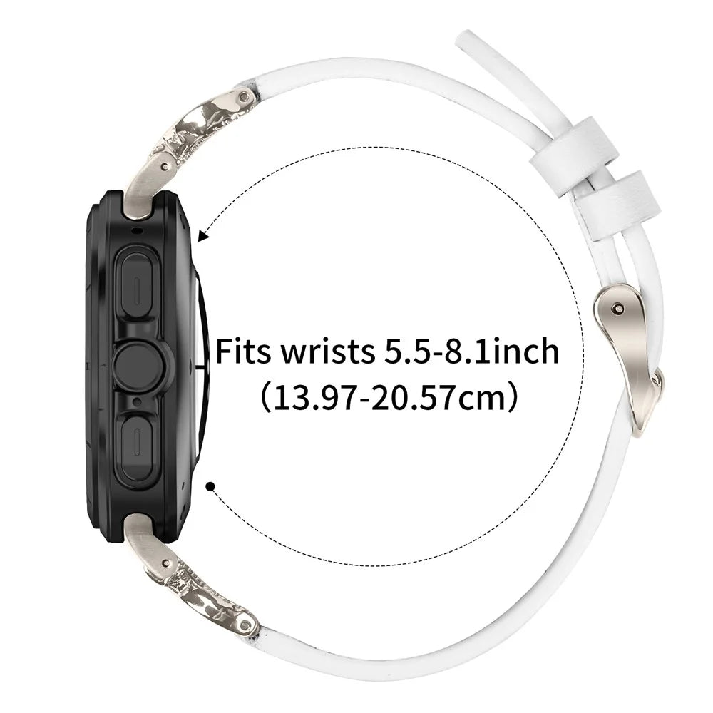 For Samsung Galaxy Watch Ultra2 47mm / Watch Ultra (2025) 47mm / Watch Ultra 47mm Genuine Cow Leather Strap with Starlight Buckle Rhinestone Connector Watch Band - White - 7