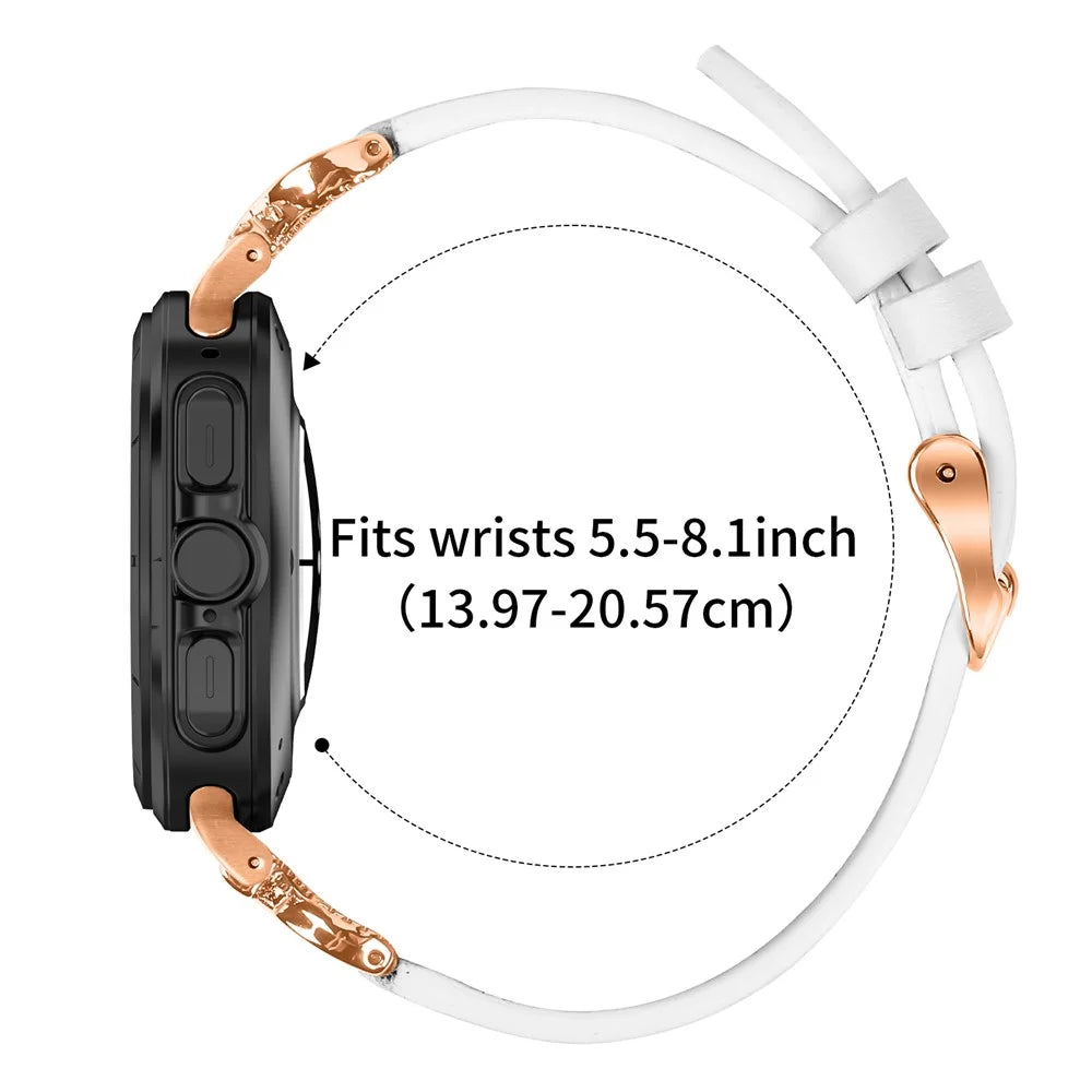 For Samsung Galaxy Watch Ultra2 47mm / Watch Ultra (2025) 47mm / Watch Ultra 47mm Strap with Rose Gold Buckle Rhinestone Connector Genuine Cow Leather Watch Band - White - 7