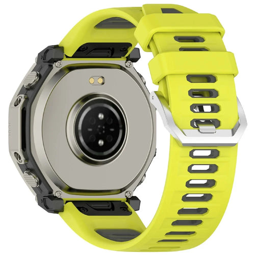 For Huami Amazfit T-Rex Ultra 2 Silicone Band Dual Color Sports Watch Strap - Lime+Grey - 1