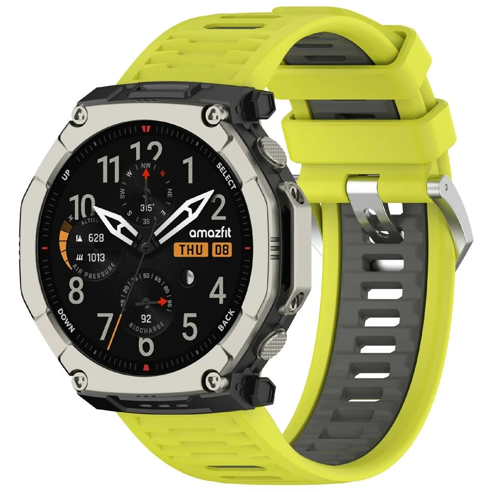 For Huami Amazfit T-Rex Ultra 2 Silicone Band Dual Color Sports Watch Strap - Lime+Grey - 2