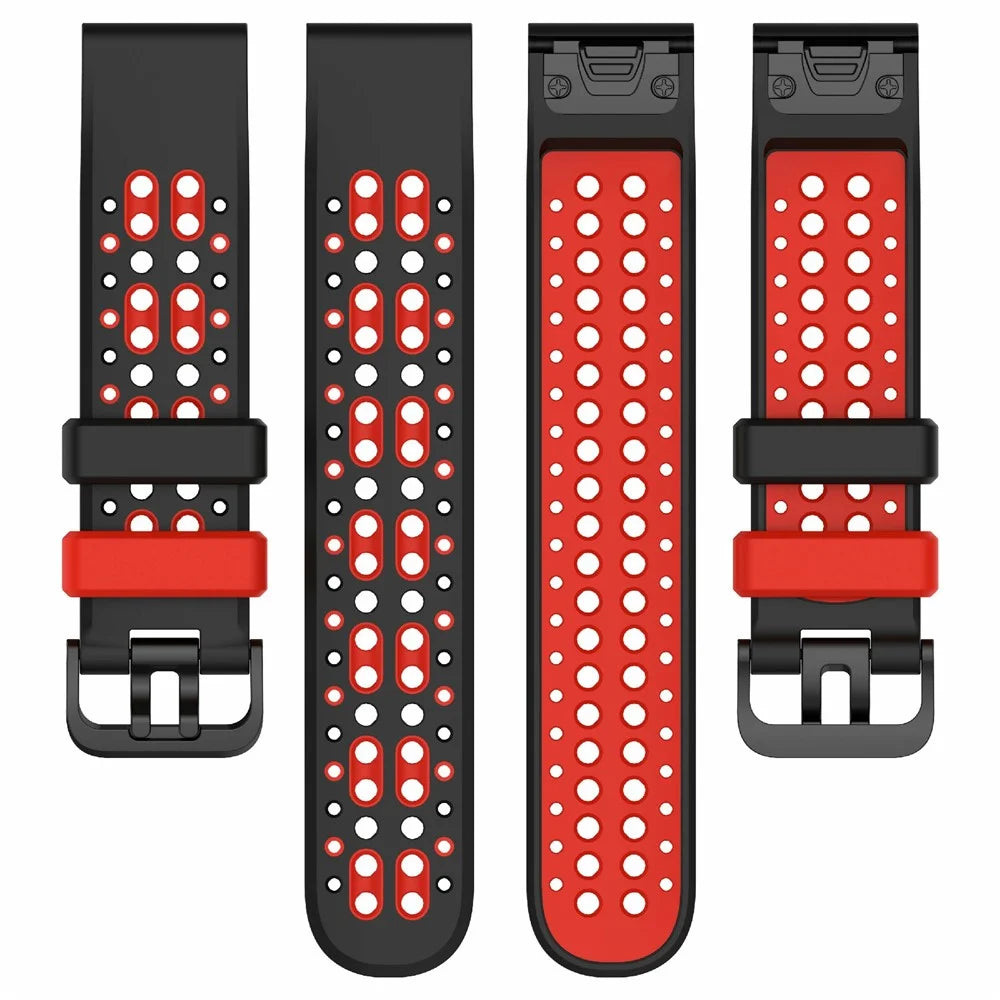 For Huami Amazfit T-Rex Ultra 2 Watch Strap Dual Color Silicone Band Breathable Sport Wristband - Black+Red - 4