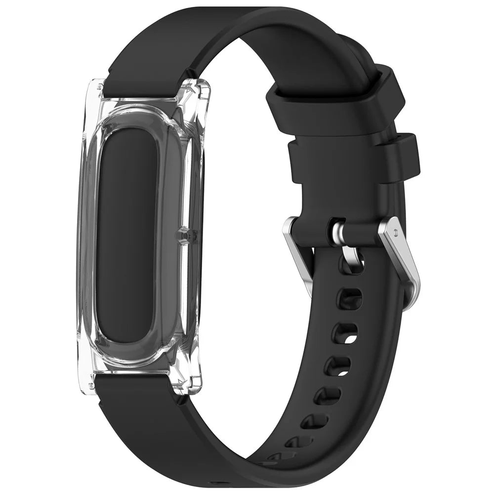 For Google Fitbit Air Adjustable Watchband TPU Strap with Transparent Watch Case - Black - 1