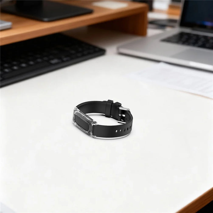For Google Fitbit Air Adjustable Watchband TPU Strap with Transparent Watch Case - Black - 6