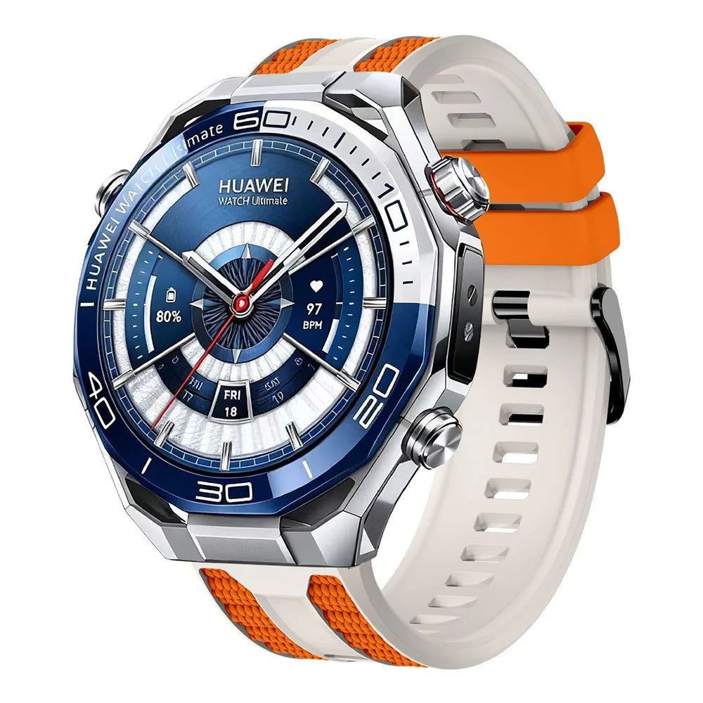 For Huawei Watch Ultimate 2 Strap 22mm Liquid Silicone Dual Color Sports Watch Band - Starlight+Orange - 3