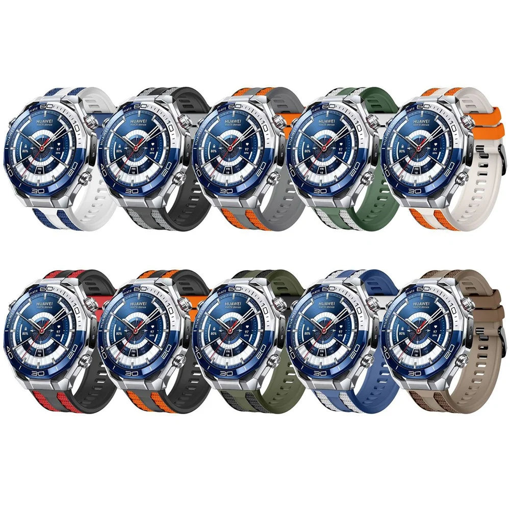 For Huawei Watch Ultimate 2 Strap 22mm Liquid Silicone Dual Color Sports Watch Band - Starlight+Orange - 5