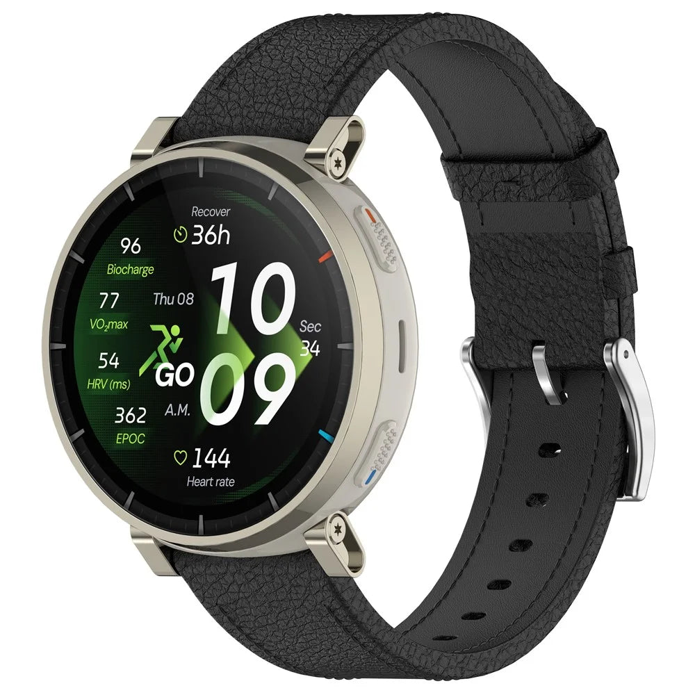 For Huami Amazfit Cheetah 2 Pro / Amazfit Active 3 Premium Strap 20mm Textured Genuine Cow Leather Watch Band - Black - 2