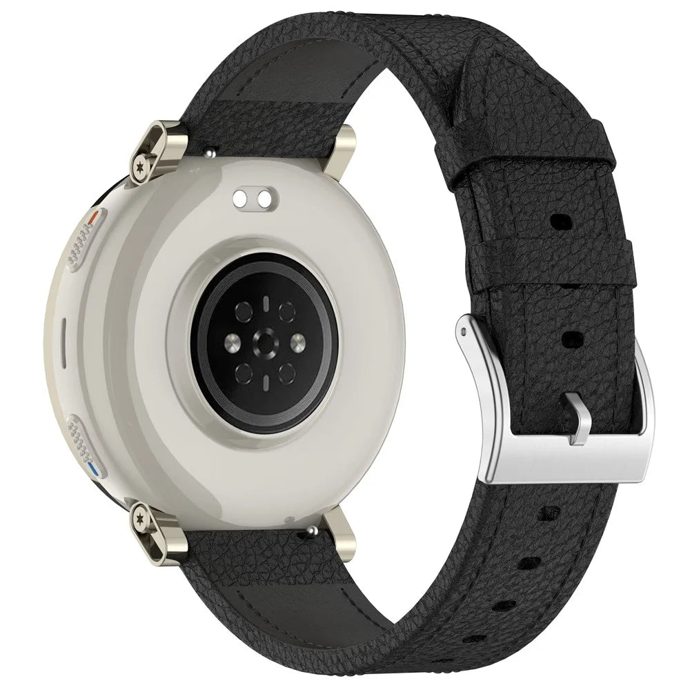 For Huami Amazfit Bip Max / Balance 3 Strap 22mm Textured Genuine Cow Leather Watch Band - Black - 1
