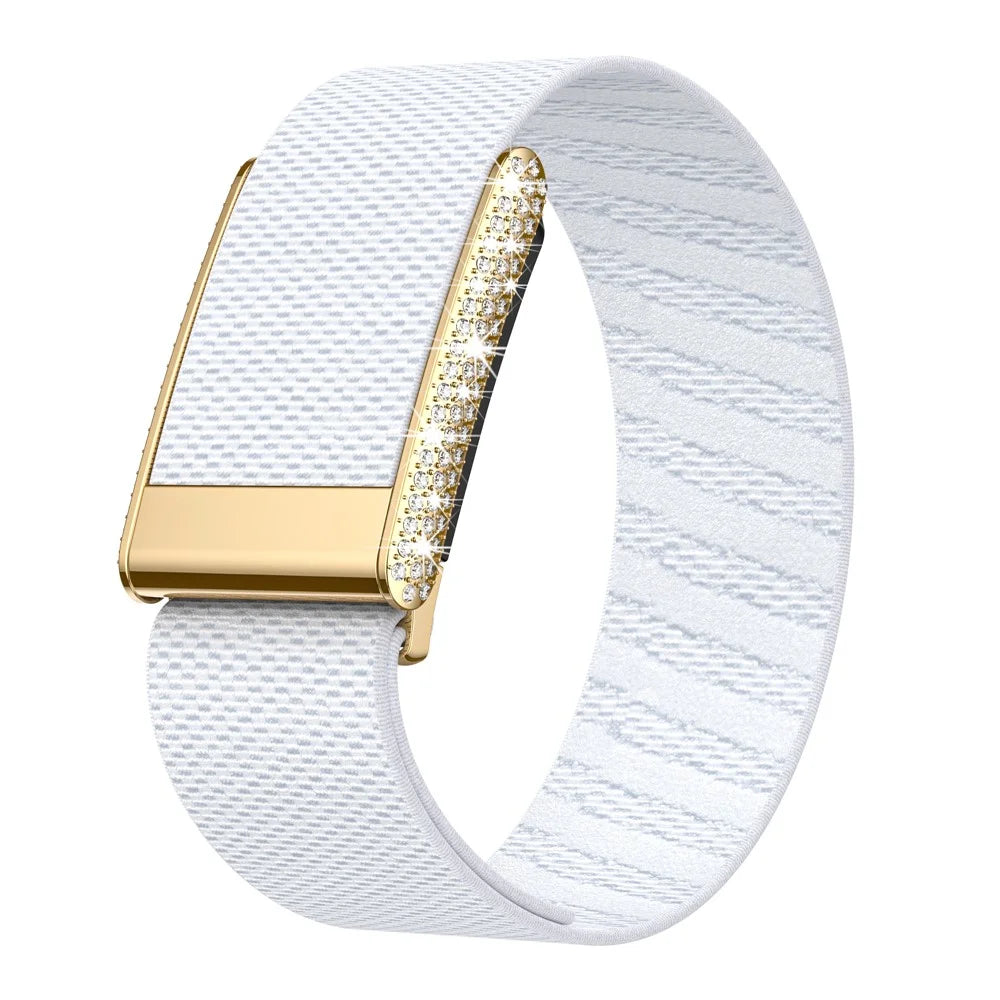 Watch Strap for WHOOP 5.0 / 5.0 Peak / 5.0 One , Elastic Nylon Woven Rhinestones Decor Wristband - White - 1