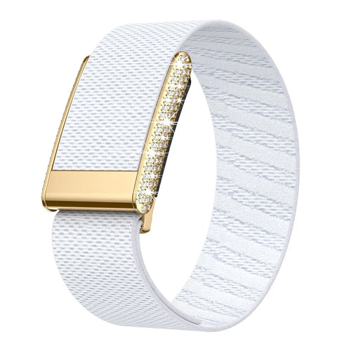 Watch Strap for WHOOP 5.0 / 5.0 Peak / 5.0 One , Elastic Nylon Woven Rhinestones Decor Wristband - White - 1