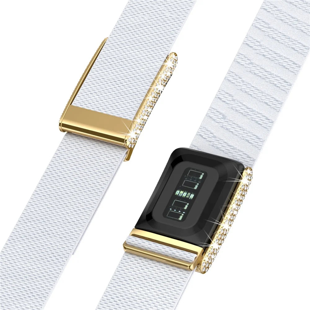 Watch Strap for WHOOP 5.0 / 5.0 Peak / 5.0 One , Elastic Nylon Woven Rhinestones Decor Wristband - White - 3