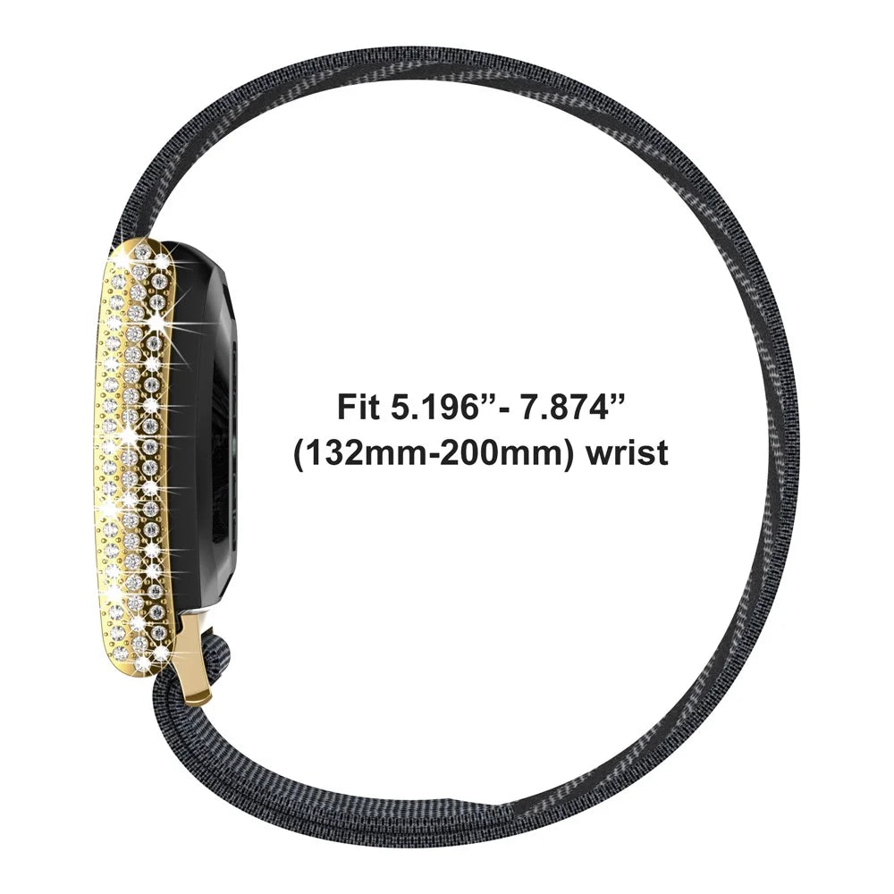Watch Strap for WHOOP 5.0 / 5.0 Peak / 5.0 One , Elastic Nylon Woven Rhinestones Decor Wristband - White - 6