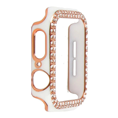 Two Rows Shiny Rhinestones Dual Color PC Watch Protective Case Cover for Apple Watch Series 3/2/1 42mm - White/Rose Gold Rhinestone - 1