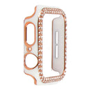 Two Rows Shiny Rhinestones Dual Color PC Watch Protective Case Cover for Apple Watch Series 3/2/1 42mm - White/Rose Gold Rhinestone - 1