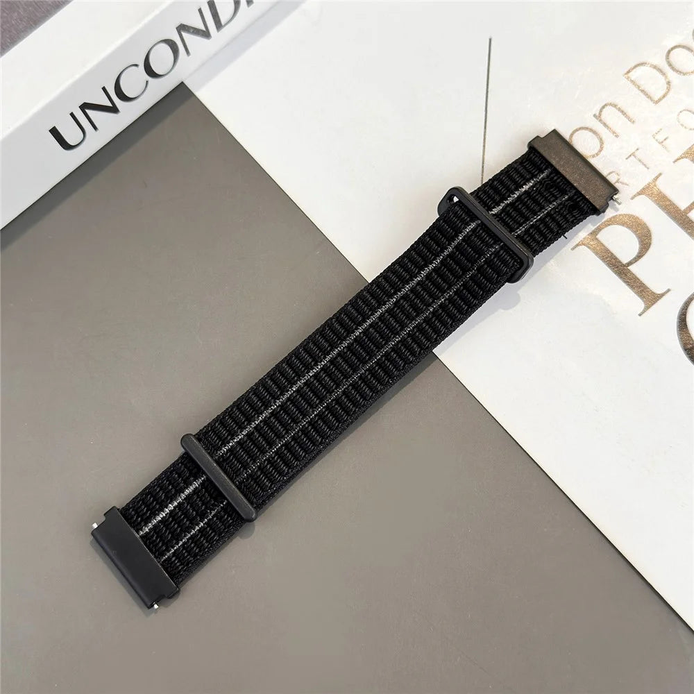 22mm Nylon Sport Loop Band for Huawei Watch GT Runner 2	 / Samsung Galaxy Watch3 45mm / Xiaomi Watch S5 Breathable Watch Strap - Black - 3
