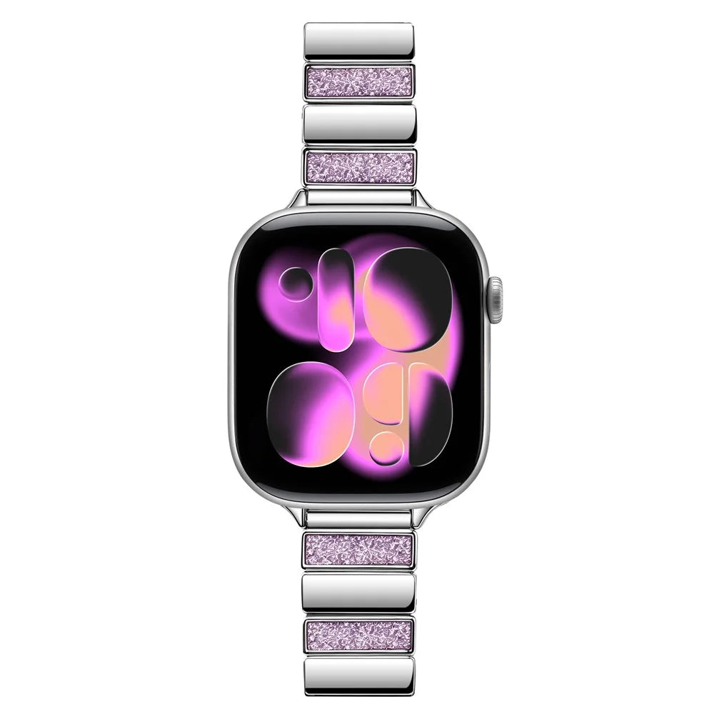 Stainless Steel Strap for Apple Watch Ultra 3 2 1 49mm  /  Series 11 10 46mm  /  9 8 7 45mm  /  SE3 SE2 SE 6 5 4 44mm  /  3 2 1 42mm Magnetic Folding Buckle Glitter Metal Band - Glitter Pink - 3