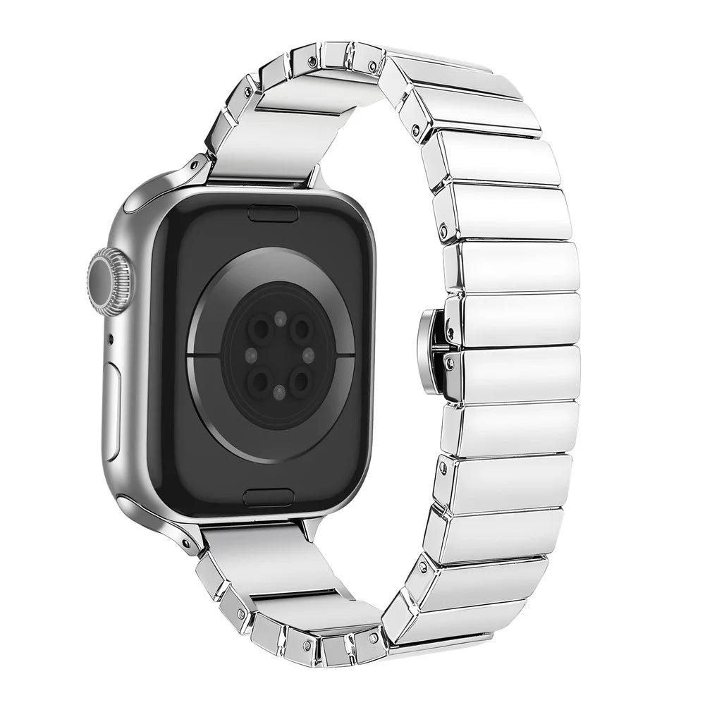 Stainless Steel Strap for Apple Watch Ultra 3 2 1 49mm  /  Series 11 10 46mm  /  9 8 7 45mm  /  SE3 SE2 SE 6 5 4 44mm  /  3 2 1 42mm Magnetic Folding Buckle Glitter Metal Band - Glitter Pink - 4