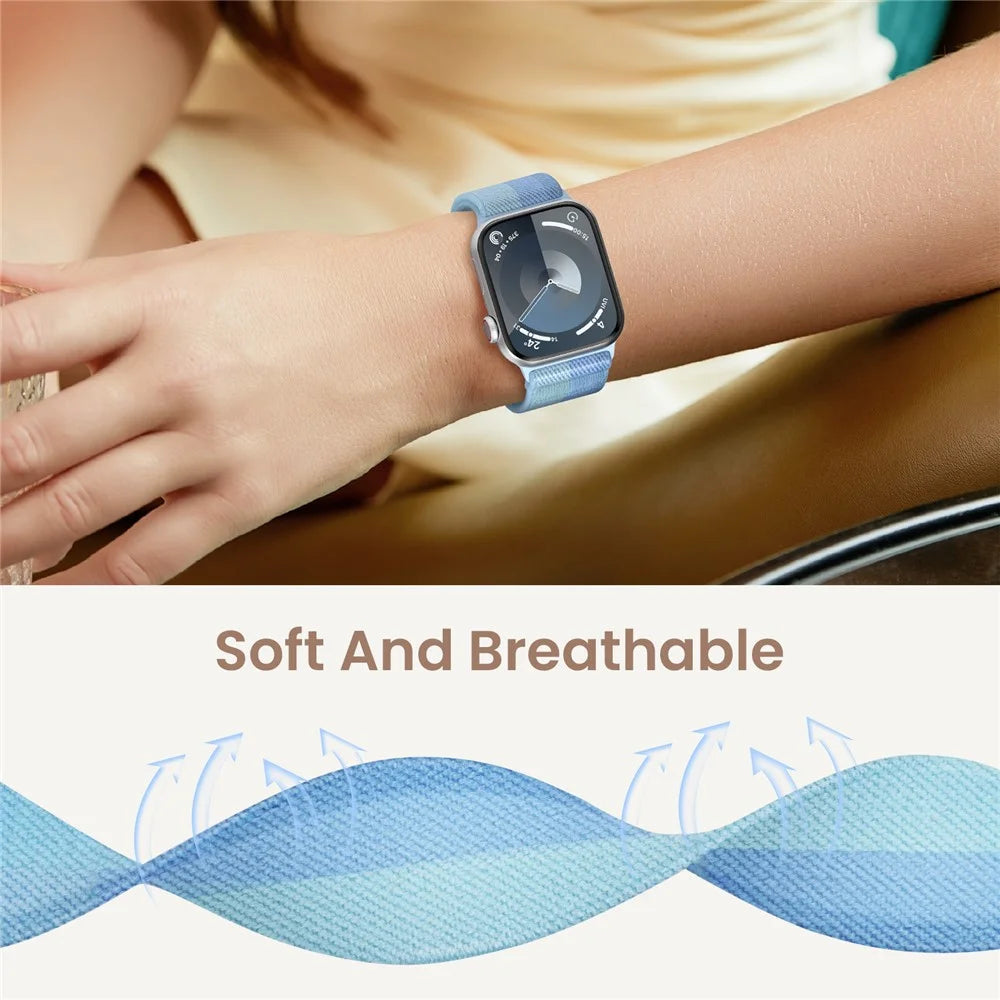 AHASTYLE WE26 2Pcs Sport Bands for Apple Watch Ultra 3 2 1 49mm / Series 11 10 46mm / 9 8 7 45mm / SE3 SE2 SE 6 5 4 44mm / 3 2 1 42mm Gradient Nylon Woven Stretchy Breathable Wristband - Grey + Blue - 2
