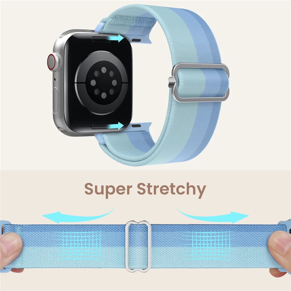 AHASTYLE WE26 2Pcs Sport Bands for Apple Watch Ultra 3 2 1 49mm / Series 11 10 46mm / 9 8 7 45mm / SE3 SE2 SE 6 5 4 44mm / 3 2 1 42mm Gradient Nylon Woven Stretchy Breathable Wristband - Grey + Blue - 3