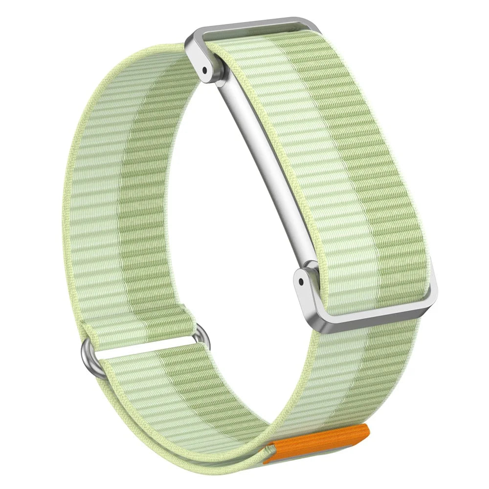 For Google Fitbit Air Nylon Loop Band Adjustable Magic Tape Replacement Watch Strap with Metal Protective Case - Mint Green - 1