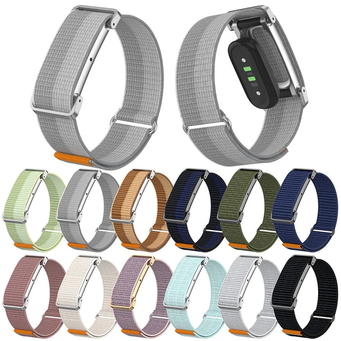 For Google Fitbit Air Nylon Loop Band Adjustable Magic Tape Replacement Watch Strap with Metal Protective Case - Mint Green - 6