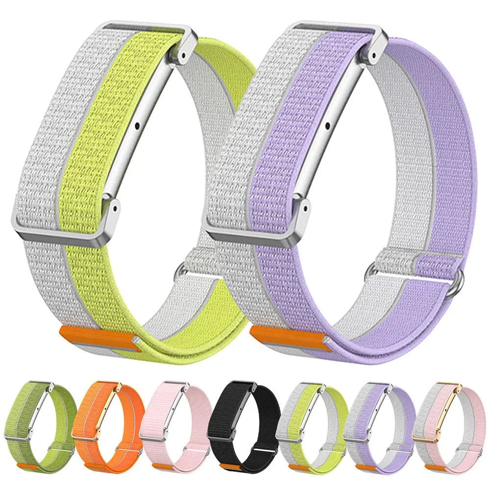 For Google Fitbit Air Band Breathable Nylon Sport Loop Magic Tape Strap with Metal Protective Case - Yellow - 6