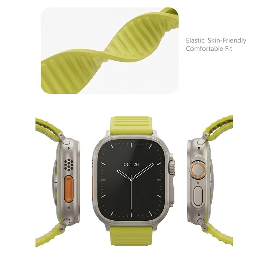 Silicone Loop Strap for Apple Watch Series 11 10 42mm  /  9 8 7 41mm  /  SE3 SE2 SE 6 5 4 40mm  /  3 2 1 38mm Mountain Pattern Magnetic Clasp Sports Band - Fluorescent Green - 3
