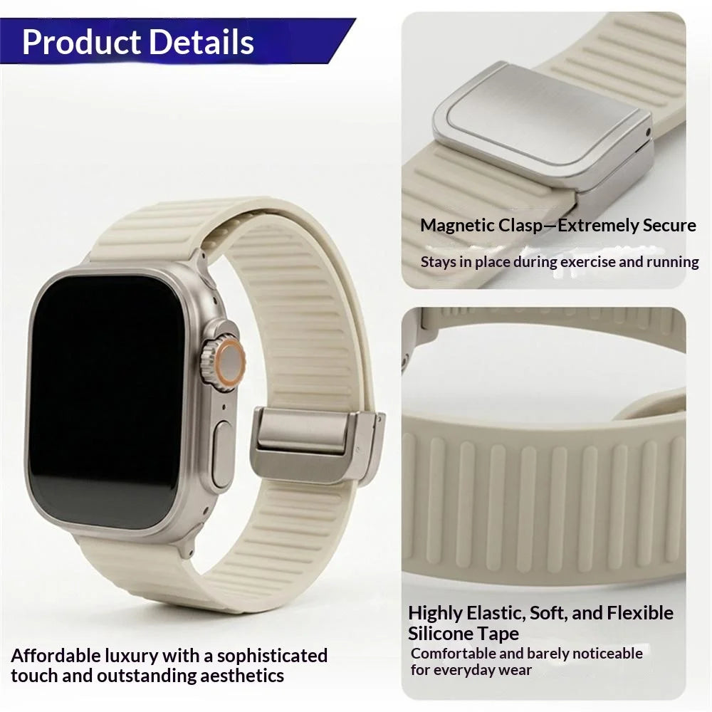 Silicone Loop Strap for Apple Watch Series 11 10 42mm  /  9 8 7 41mm  /  SE3 SE2 SE 6 5 4 40mm  /  3 2 1 38mm Mountain Pattern Magnetic Clasp Sports Band - Fluorescent Green - 5