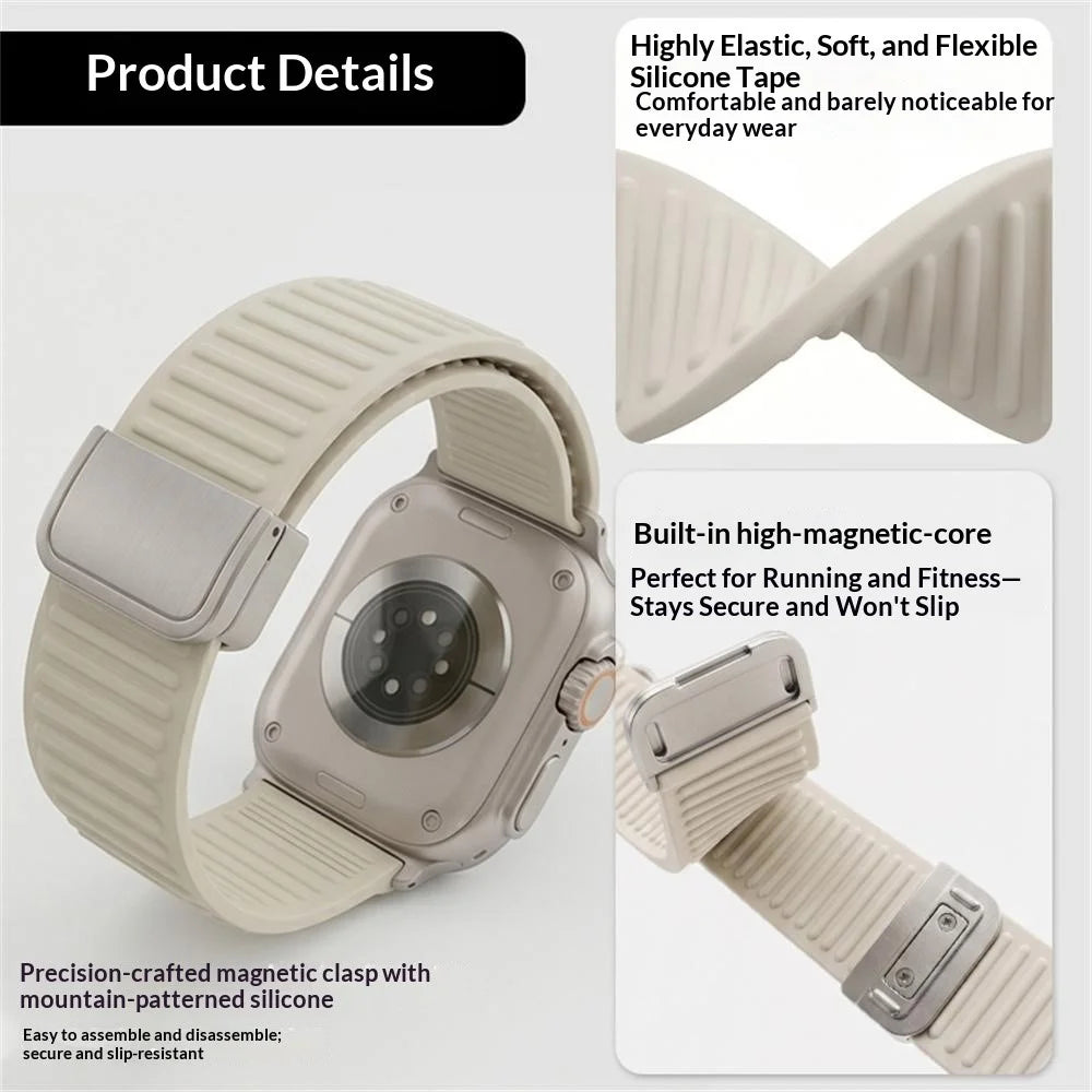 Silicone Loop Strap for Apple Watch Series 11 10 42mm  /  9 8 7 41mm  /  SE3 SE2 SE 6 5 4 40mm  /  3 2 1 38mm Mountain Pattern Magnetic Clasp Sports Band - Fluorescent Green - 6