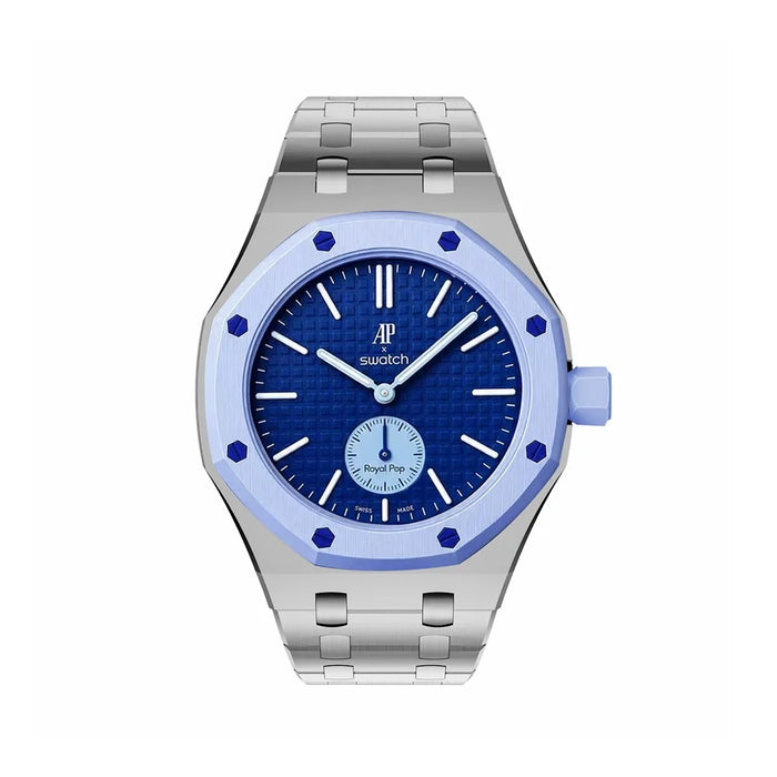 For Swatch Royal Pop Stainless Steel Watch Case with Integrated Watch Strap Adjustable Metal Wristband - Silver / 3 O'clock Direction - 2