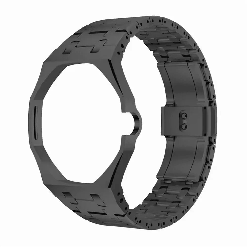 For Swatch Royal Pop Stainless Steel Watch Case with Integrated Watch Strap Adjustable Metal Wristband - Black / 3 O'clock Direction - 1