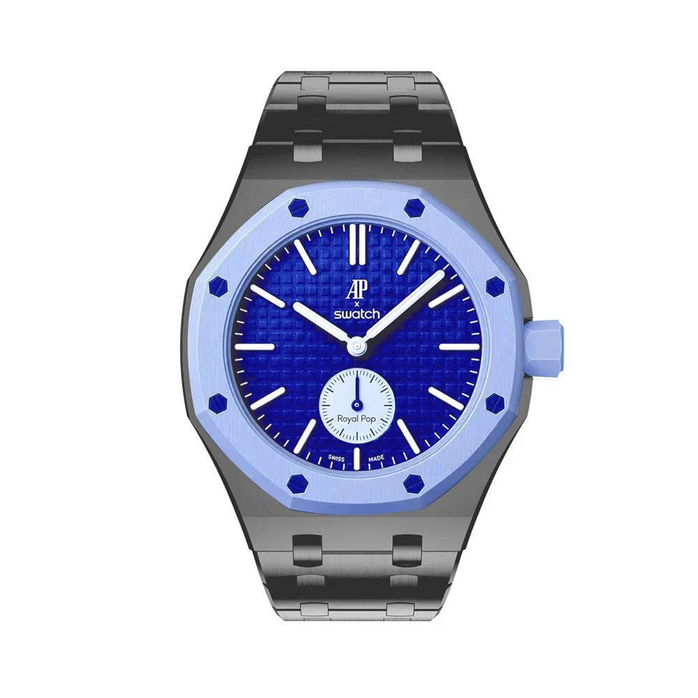For Swatch Royal Pop Stainless Steel Watch Case with Integrated Watch Strap Adjustable Metal Wristband - Black / 3 O'clock Direction - 2
