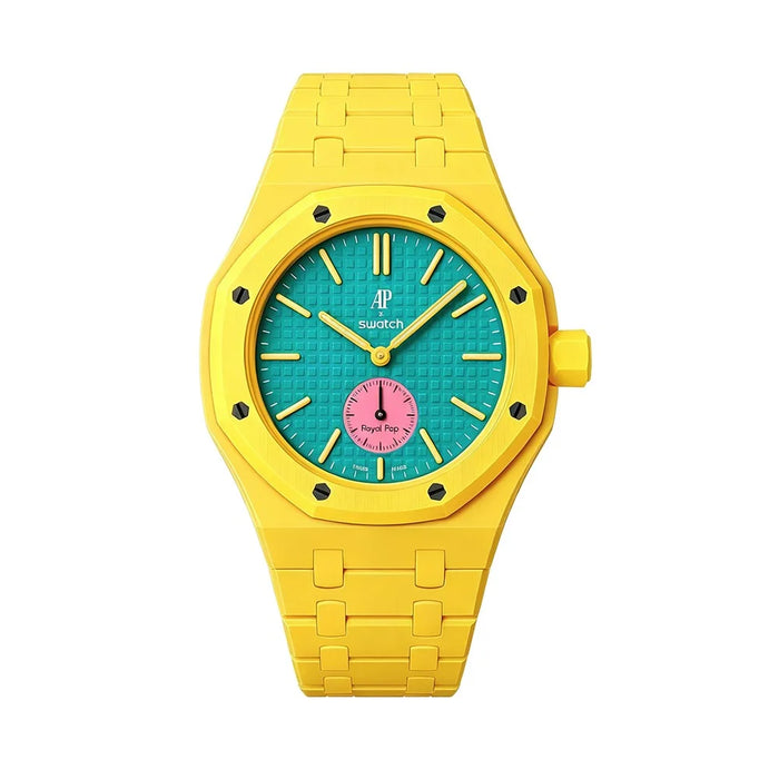 For Swatch Royal Pop Ceramic Strap Solid Color Watch Band Replacement with Integrated Watch Case - Yellow / 3 O'clock Direction - 2