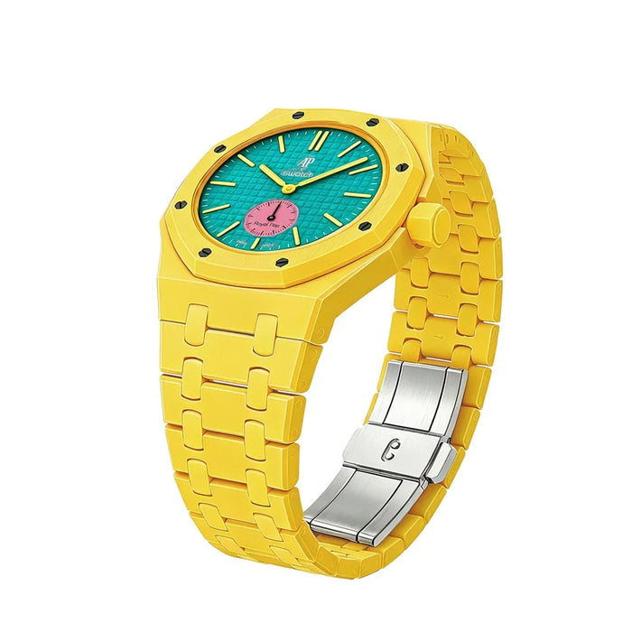 For Swatch Royal Pop Ceramic Strap Solid Color Watch Band Replacement with Integrated Watch Case - Yellow / 3 O'clock Direction - 3